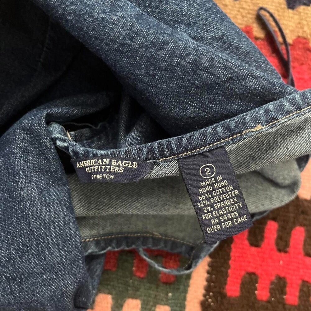 American Eagle high neck wrap front denim mini dress - Picture 7 of 7